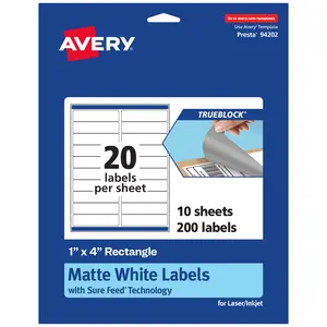 Avery TrueBlock Matte White Paper Labels,  1" x 4" Rectangle