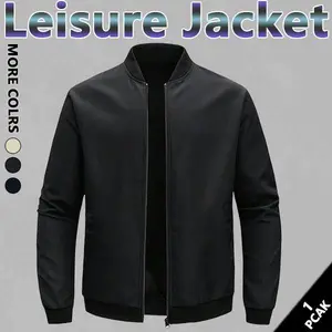 Men's solid color zipper jacket, lightweight and easy to carry, regular style casual long-sleeved polyester jacket top, beige black solid color zipper jacket fabric is comfortable and suitable for daily wear in autumn and winter