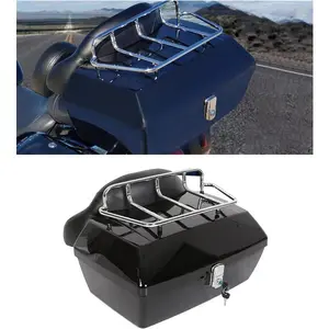 Motorcycle Trunk Tour Pack Tail Box Luggage with Top Rack and Backrest Classic Black