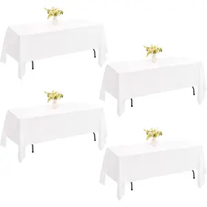 4 Pack Rectangle Tablecloth 60x102 Inch White Washable Table Cover for Wedding Dining Table Buffet Parties Banquet Decoration(White)