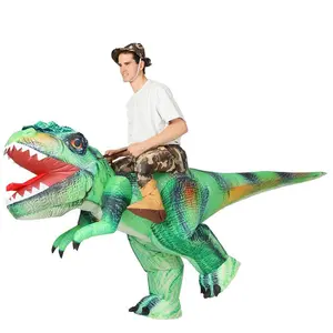 Inflatable Costume Dinosaur Riding T Rex Air Blow up Funny Party Halloween Costume for Adult/Men/Women/Family Green Red