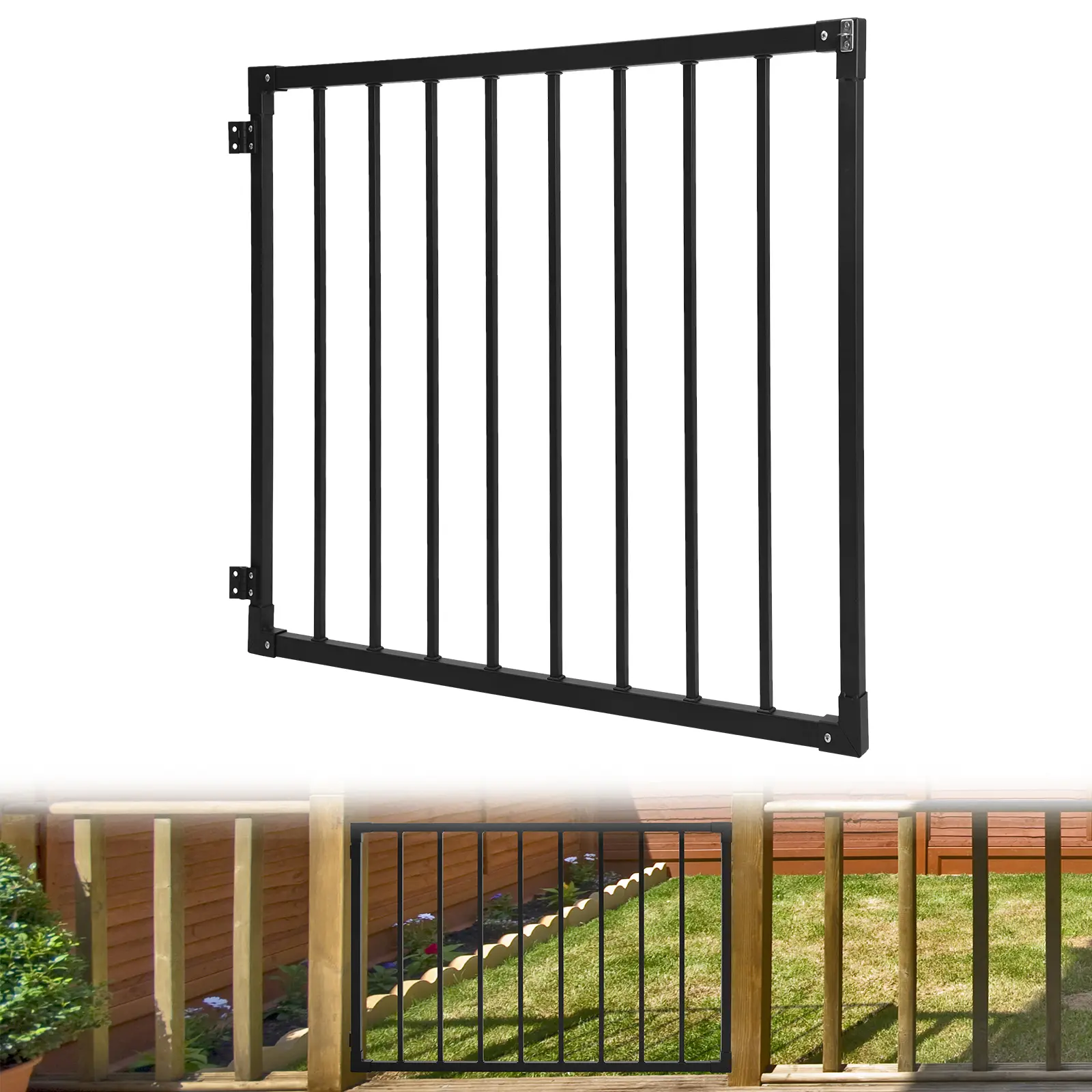 Heavy Duty Outdoor Metal Deck Fence Gate Kit with Hinges, Latch, Steel Entry Door for Yard, Outdoor Spaces