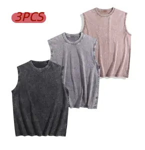 3-Pack Vintage Shirt Mens Wash Vest Top Summer Casual T Shirt Vacation Round Neck Retro Vest Men's Sleeve Vest Top Tee Crewneck Loose Pullover Vest Tops Sleeveless
