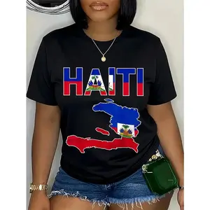 [100% Cotton] Unisex Happy Haitian Flag Day Cool Haiti Flag Map Haitian Pride T-Shirt graphic tees Say You Swear Grunge Album 67 Eat Sleep Goon Repeat 90s good Casual Short Sleeve Rifle Quick-Dry Moisture-Wicking Crew Vintage In Utero Print Anime