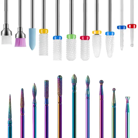 LAVAED Nail Drill Bits Set 21Pc Ceramic Diamond - Smooth Grind, Low Heat, Long-Lasting; Nail Tech Kit for Acrylic, Gel Nail Polish, Cuticle & Dead Skin Removal - Home Salon Valentine's Day Gift