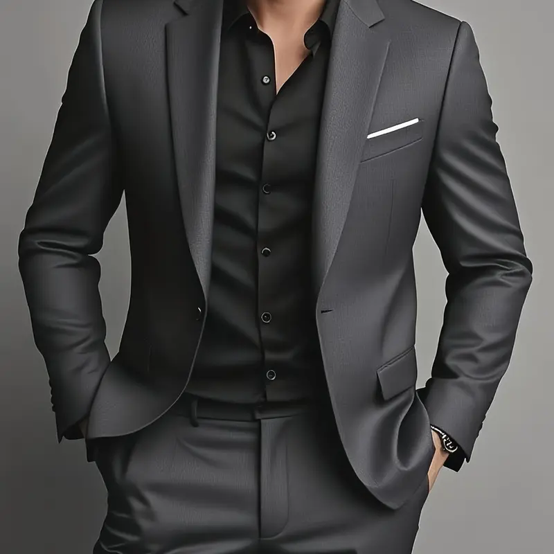 Men's Two-Piece Suit, Classic High-Quality Fitted Polyester Blazer and Pants, Casual Style, Suitable for All Seasons, Business, Party & Office Wear, Suits Blazer Pants