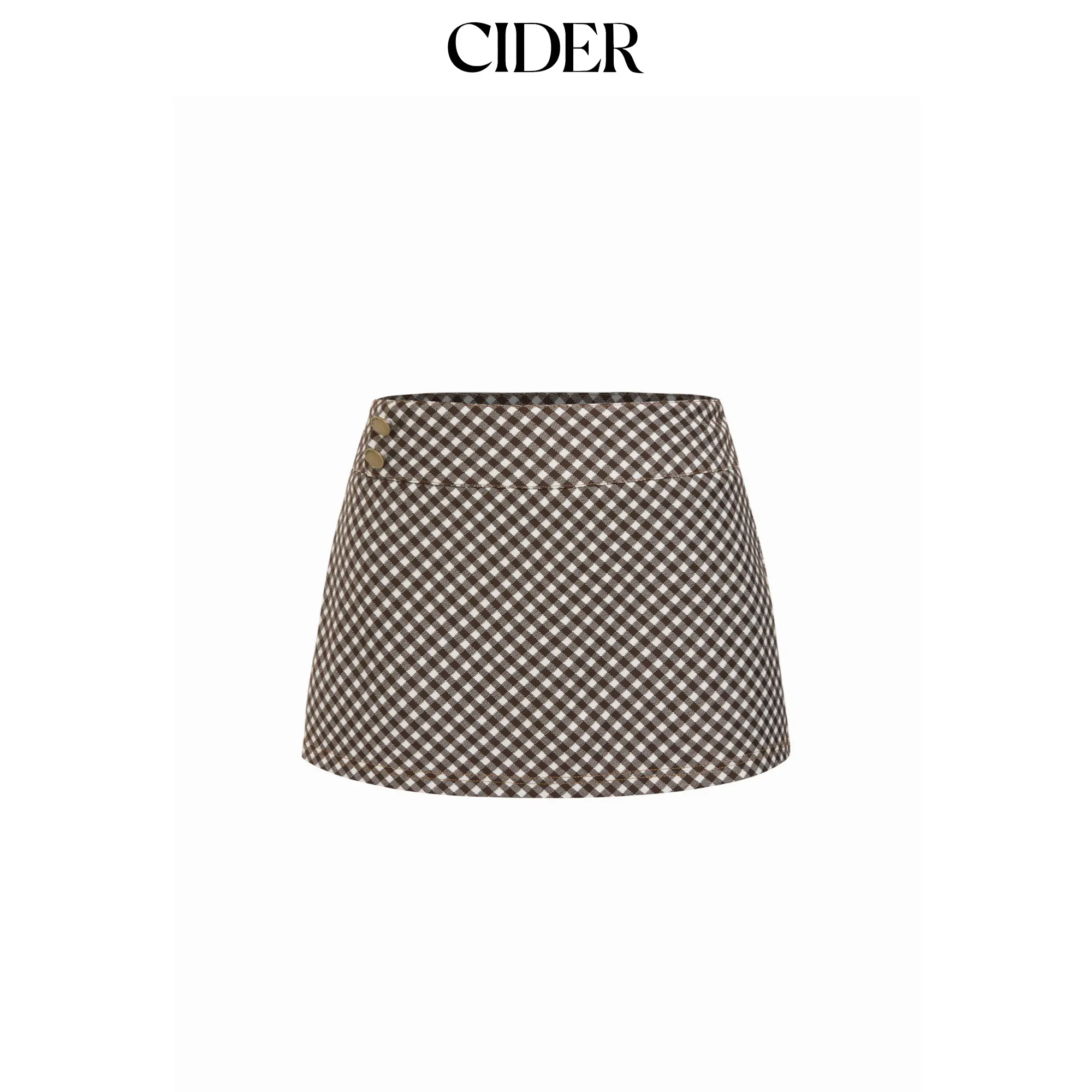 Cider Mid Rise Gingham A-line Mini Skirt