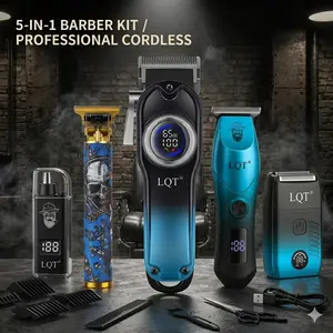 [Father's Day] LQT 5-in-1 Professional Barber Kit, Hair Clipper, T-Trimmer, Detail Trimmer, Electric Shaver & Nose Hair Trimmer Set, Cordless LED Digital Display, USB Rechargeable, Crafting Refined Enhancements Haircut, salon at home,  Gift