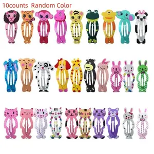 Cute Cartoon Animal Fruit Barrettes Hair Clips for Kids, 10-Piece Set, Colorful Printed Designs, European Style Accessories