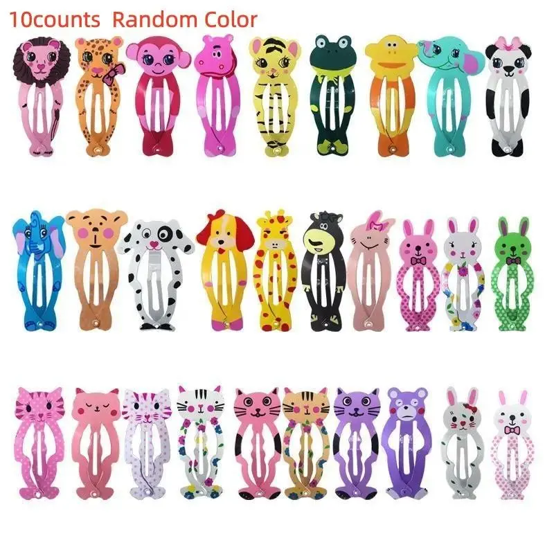 Cute Cartoon Animal Fruit Barrettes Hair Clips for Kids, 10-Piece Set, Colorful Printed Designs, European Style Hair Decor Accessories