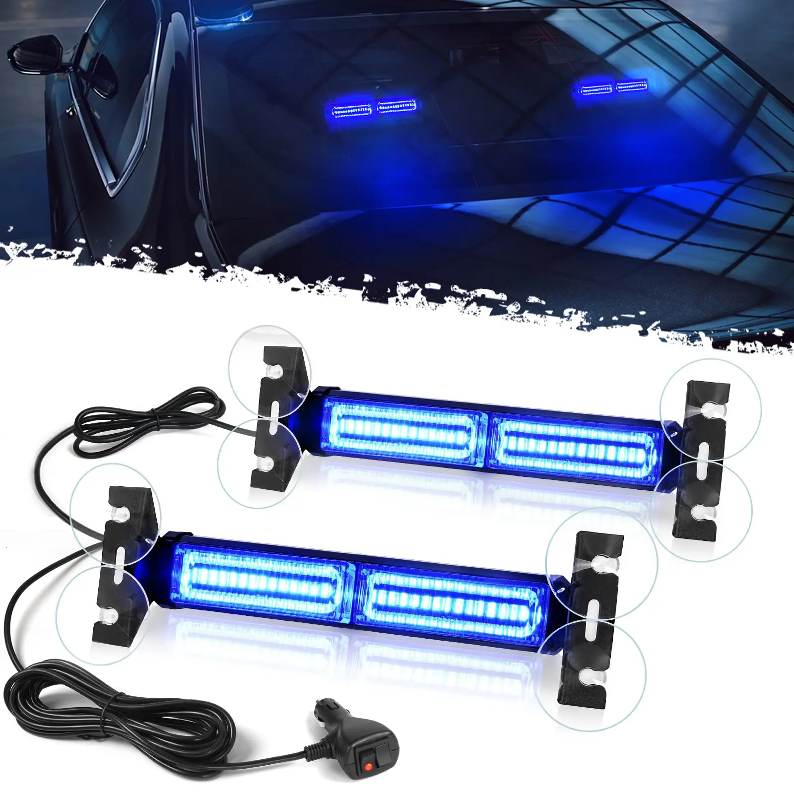 DIBMS Emergency Strobe Traffic Advisor Light Bar: 40 LED Dash Safety Warning Flashing Light, Front/Rear Windshield Visor Light for Construction Vehicle, Tow/Plow Truck (2x10.7inch, Blue)