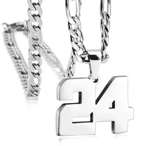 Men’s stainless steel number necklace with a sports pendant chain—ideal for baseball, basketball, or football teams; inspirational jewelry gift