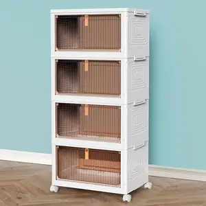 4-Tier Stackable Storage Bins with Lid & Wheels – Foldable Plastic Storage Organizer Cabinet, 93QT, White