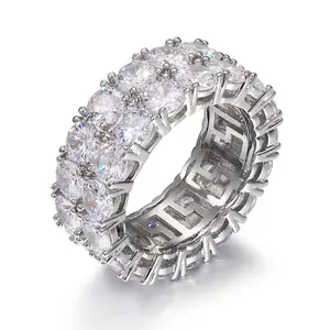 【R34 live2】925 Sterling Silver Ring 2 Row VVS Synthetic Moissanite Tennis Rings UCCIYO For Women Men Shining Engagement Wedding Hip Hop Fine Jewelry