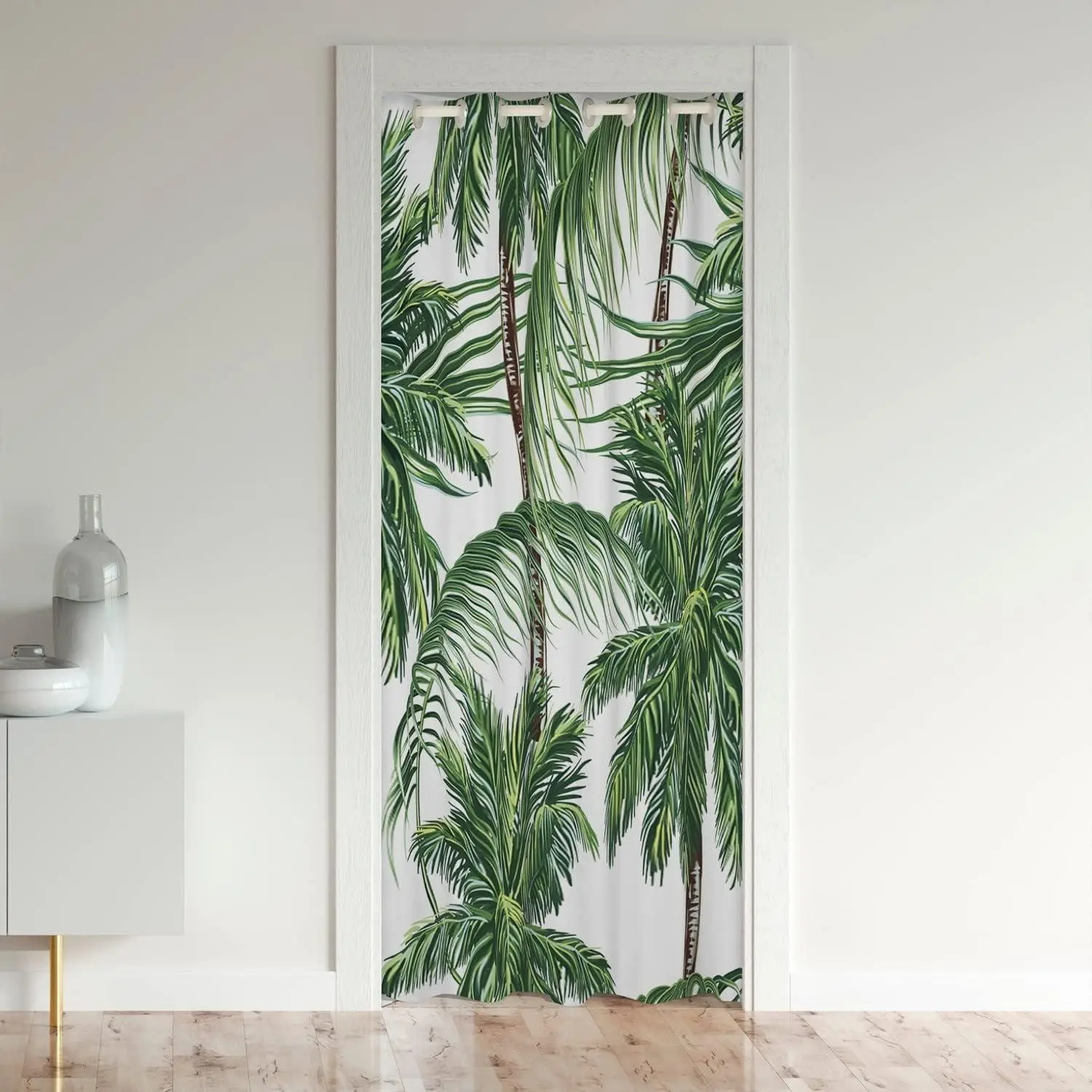 Palm Tree Darkening Blackout Curtain Palm Leaf Door Curtain Doorway Privacy Botanical Nature Closet Door Cover Curtain Hawaiian Tropical Island Decor 1 Panel