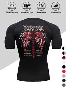 Men's Dragon Print Compression T-Shirt, Quick-Dry Breathable Stretch Fabric, Tight-Fitting Short Sleeve Top for Fitness and Outdoor Activities, Athletic Compression Shirts, Sportswear Top, Stretchable Activewear, Sport Clothing