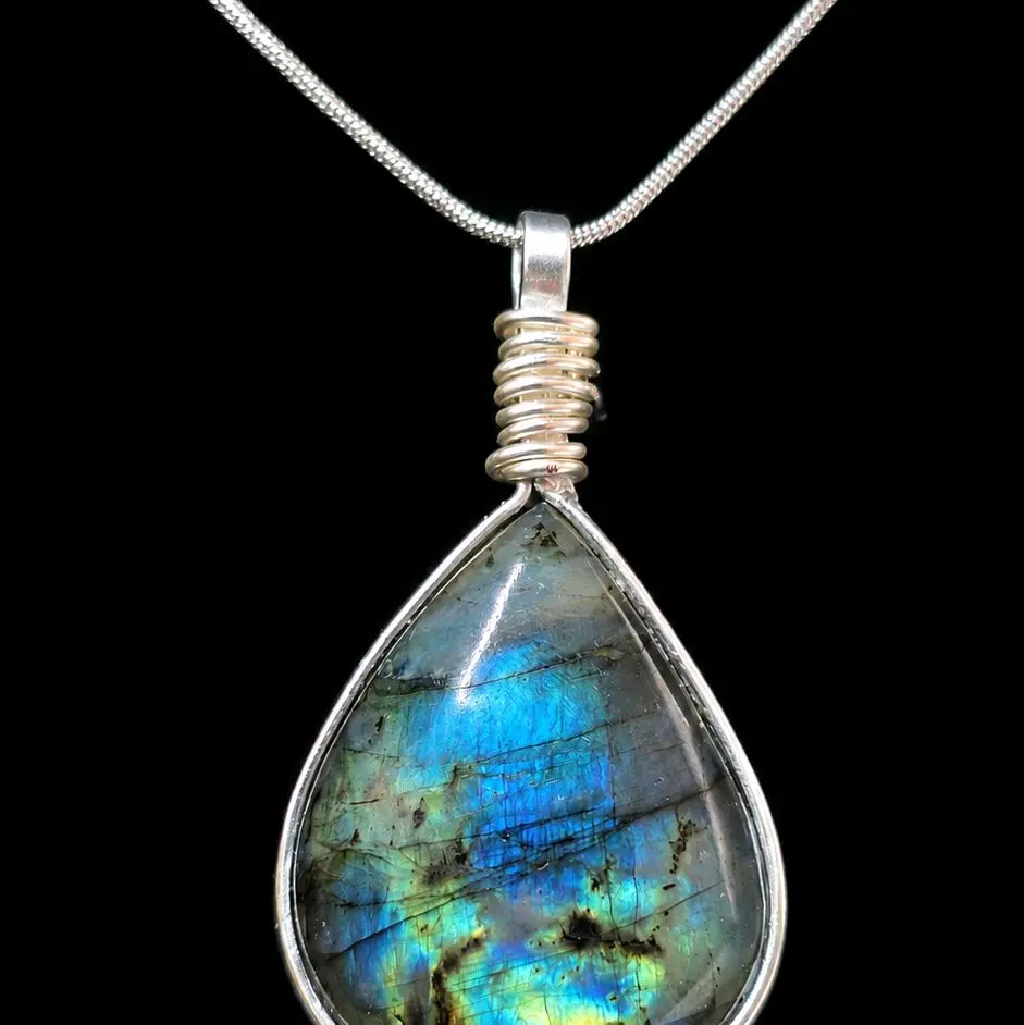 labourdorite Handmade Wire Wrapped Pendants necklace
