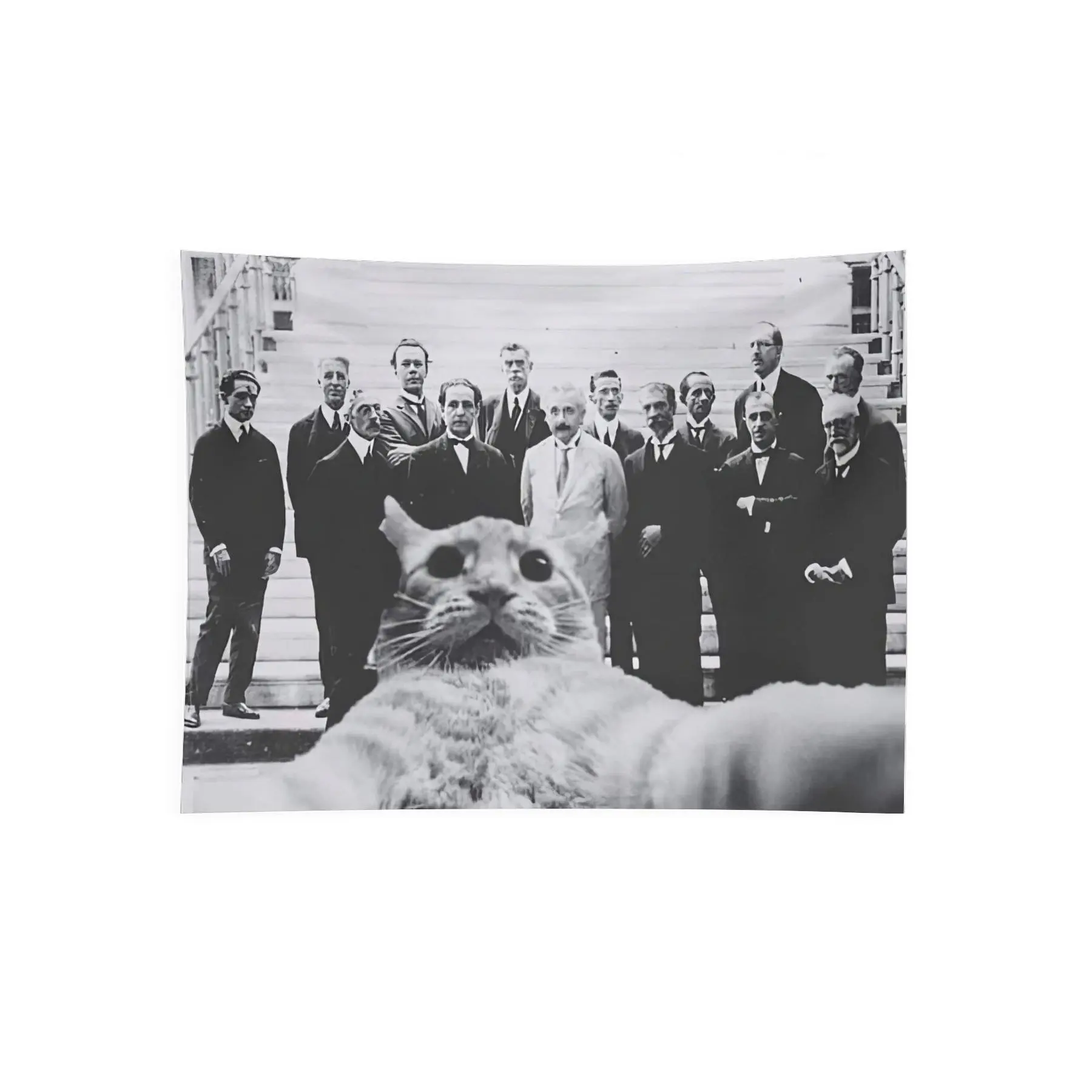 Albert Einstein Cat Selfie Funny Vintage Tapestry Black and White Scientist Meme Wall Hanging for Bedroom Dorm Office Decor