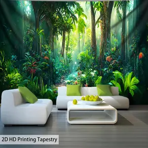 1pc Extra Large Green Tropical Rainforest Jungle HD Aesthetic Tapestry - Polyester Wall Decor with Lush Greenery & Vibrant Foliage, Perfect for Living Room, Bedroom, Dorm - Includes Free Hanging Clips, Indoor Use Only, Jungle Theme Decor