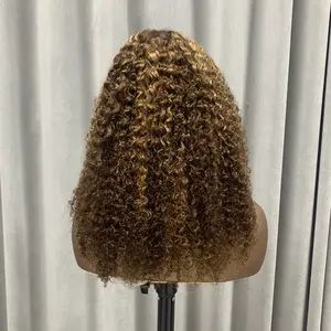 Showreal Pixie Kinky Curly Ready Go Glueless Wigs Black Color Pre Cut Pre Bleached 7x5 Pixiecurly Closure Wig Highlight Blonde 200% Density Human Hair Wig Pre Plucked Lace Front Wigs
