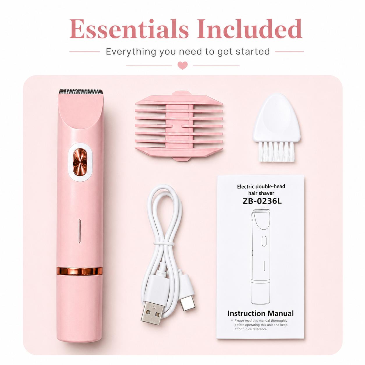 Bikini Trimmer for Women, Electric Shaver & Razor 2-in-1 Body Hair Removal, Rechargeable Dual Head Epilator for Pubic Hair, Face & Legs, Smooth Skin Summer Gift