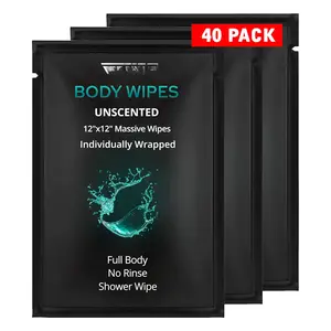 Shower  Wipes 12"x12", 40 Individually Wrapped Personal Hygiene  Wipes for Women and Men, Keep Clean After Gym Travel Camping Outdoors , Unscented