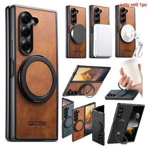 Ring Bracket Leather Wallet Case For Samsung Galaxy Z Fold 7 6 5 Magnetic Kickstand Wrieless Charging Protective Phone Cover
