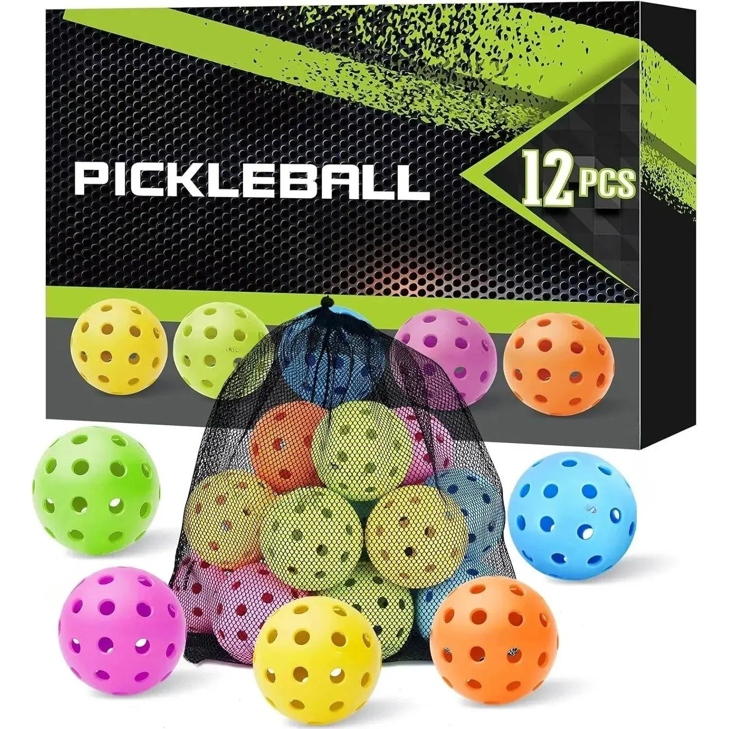 12 Pack Premium 40-Holes Colorful Outdoor Pickleball Balls, Meet USAPA Official Requirement, Perfectly Balanced, High Bounce True Flight, Durable Outdoor Pickleball Set
