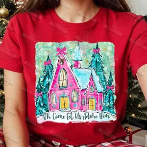 Oh Come Let Us Adore Him Tshirt, NOT Glitter Jesus Christmas T-Shirt, Coquette Christmas Trees Bow Lace Shirt, Girly Christmas