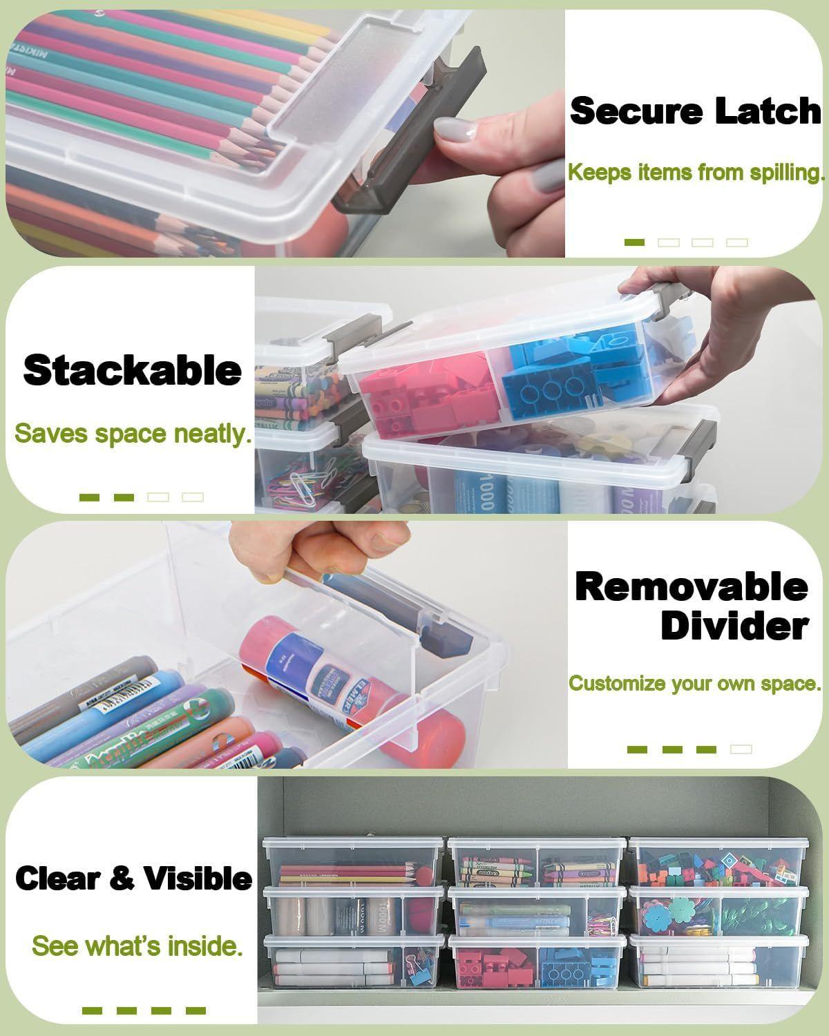 6 Pack Extra Large Pencil Box with Removable Divider, Thickened Pencil Case Bulk, Clear Crayon Marker Organizer Stackable Plastic Small Storage Containers for Pen Craft School Supplies(Grey)