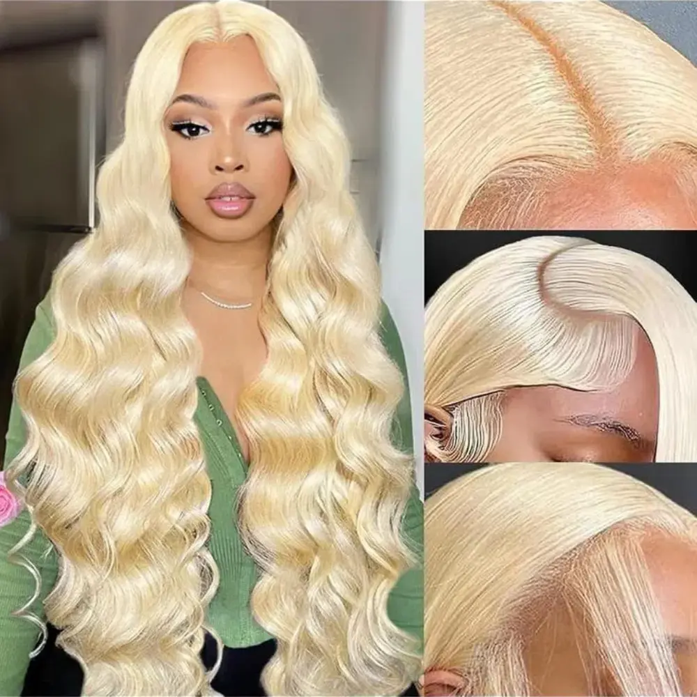 13x6 HD Transparent 613 Blonde Lace Frontal Human Hair Wigs #27 Honey Bonde Body Wave Lace Front Wigs For Women 180% Density Pre Plucked