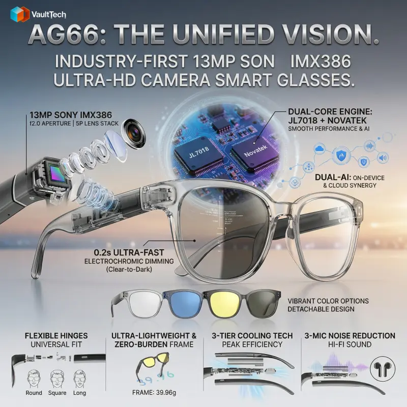 Smart Glasses 4K Camera Hands Free Video Recording 13MP HD Wide Angle Anti Vibration Vlogging Glasses with AI Translation Assistant, WiFi Music Control and Wireless Control Multifunctional Smart Glasses Durable Electronic Glasses