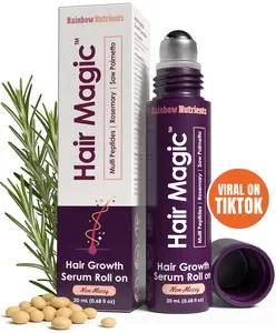 Hair Magic - Hair Growth Serum Roll On- Multi-Peptides + Rosemary Oil for Hair Growth, Density, Beard, Eyebrows & Scalp Serum Treatment For Women & Men with Saw Palmetto - Suero Para El Cabello