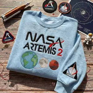 Embroidered NASA ARTEMIS 2 Sweatshirt, Crewed Lunar Mission Shirt, Orion Spacecraft Apparel, Space Enthusiast Gift, Artemis Generation Gear
