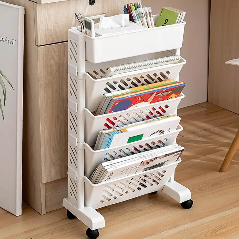 1 Piece Movable 5-layer Storage Rack, Bookshelf Cart for Dressers for Bedroom, Space Saving Standing Shelf, Unit Storage Rack Organizer