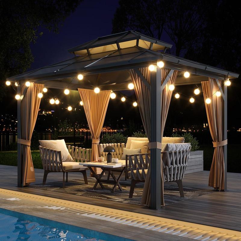 10' x 13' Hardtop Gazebo, Metal Gazebo with Aluminum Frame, Double Galvanized Steel Roof, Pergolas for Patios, Garden, Parties, Lawns，Khaki