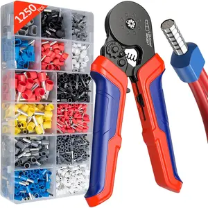 Ferrule Crimping Tool Kit, Octagonal Crimping Pliers with 1250 count Single &  Ferrules Connectors, Self-Adjustable Ratchet Ferrule Terminals Crimper AWG 23-7