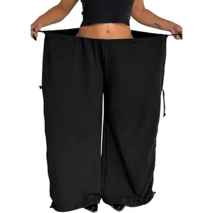 Baggy Wide Leg Pants for Women Adjustable Drawstring Elastic Waist Sweatpants Plus Size Harem Palazzo Trousers