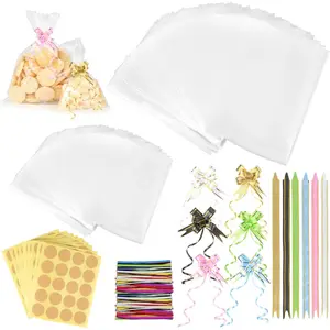 200Pack Candy Bags 30 x 20/10 x 15 cm Cellophane Bags, Small Cellophane Bags with Ties and Stickers for Weddings, Birthdays, Christmas Bags for Filling - Home Improvement.