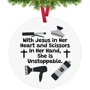 Ceramic Hairdresser Ornament - 3-in-1 Eclectic Christian Inspirational Decoration, Women's Hair Stylist Gift, Barber Salon Keepsake for Graduation, Birthday HI6