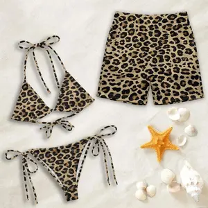 Leopard Print Matching Couple Swimwear Set, Bikini & Trunks, Honeymoon Beach Outfit IUO