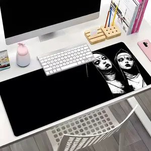 Black and White Creepy Gothic Nuns Desk Mat, Large Extended Gaming Mouse Pad, Non-Slip Rubber Base Keyboard Pad for Home Office Work, Dark Horror Big Desk Pad, Perfect Gift for Friends and Family