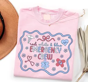 Women's Classic Ribbed Fabric Hoodie - Emergency Department 4th of July Shirt, ER Nurse Matching Red White Blue Top for Emergency Room Crew
