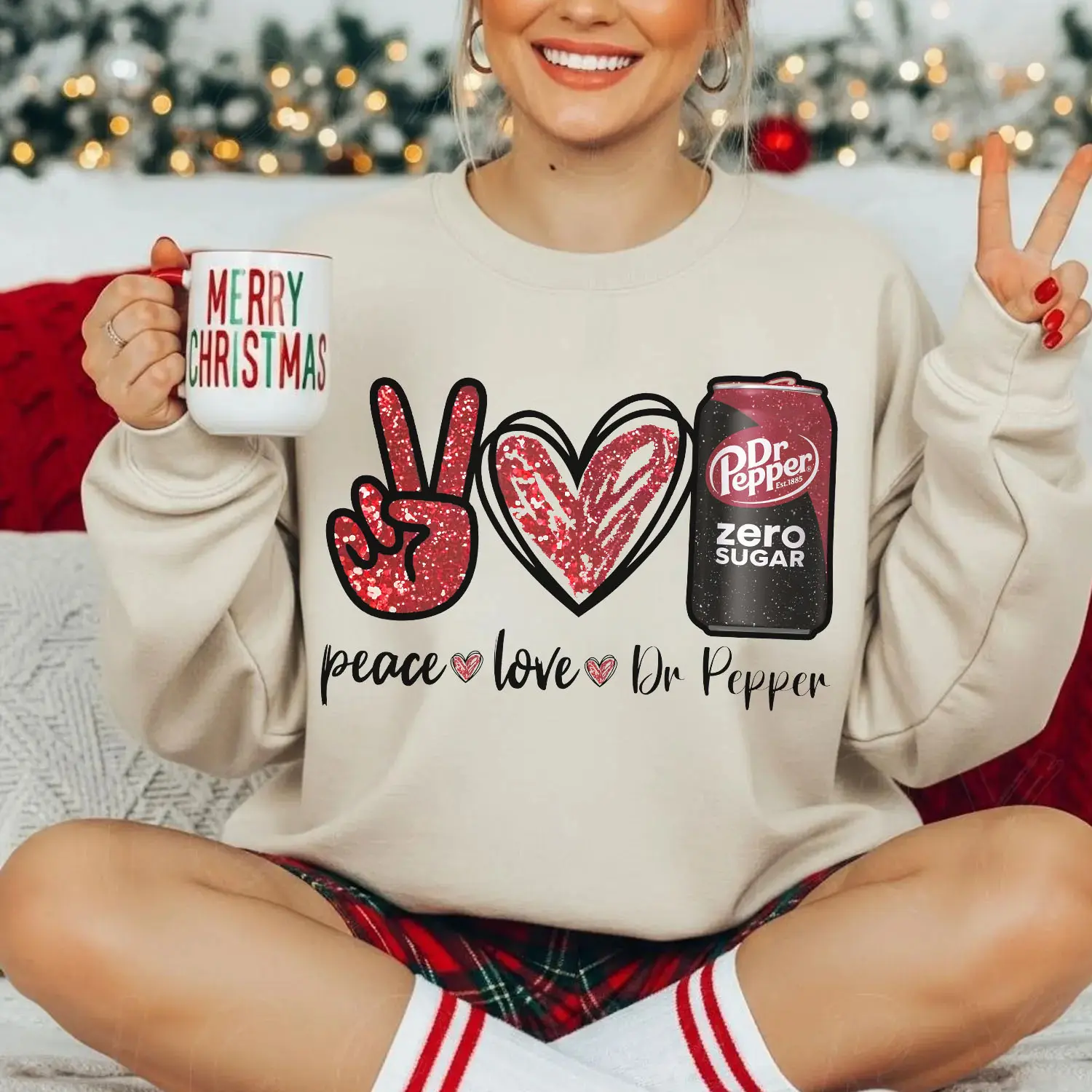 [Graphic Printed] Peace Love Zero Sugar Dr Pepper Crewneck Sweatshirt, Dr Pepper Drink Lover Sweater, Aesthetic Girly Dr Pepper Lover Gift, Soda Lover Shirt