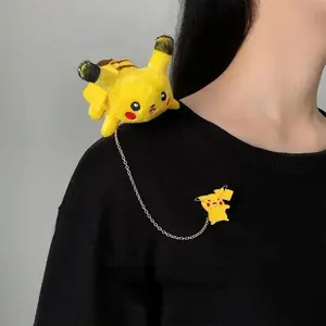 Pokemon Cartoon Doll Pikachu Alloy Pin Clothing Bag Plush Brooch Gift for Child Children Student Backpack Accessories Decoration