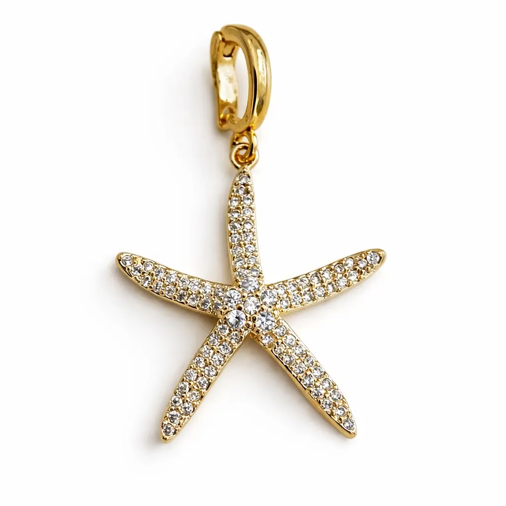 Gold Bloom Charm Collection Starfish Pendant with Sparkling CZ Stones for Elegant Jewelry