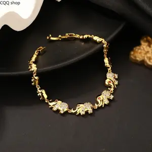 18K Gold Plated Elephant Bracelet for Women, crafted with exquisite details and sparkling decor. Comes with matching elephant pendant, playful stylish accessory. Great gift for mom on birthday, Mother's Day and daily occasions