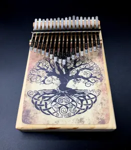 Solid White Maple Hardwood Hand Made Tree of Life Kalimba 17 Key Thumb Piano with Optional Display Stand