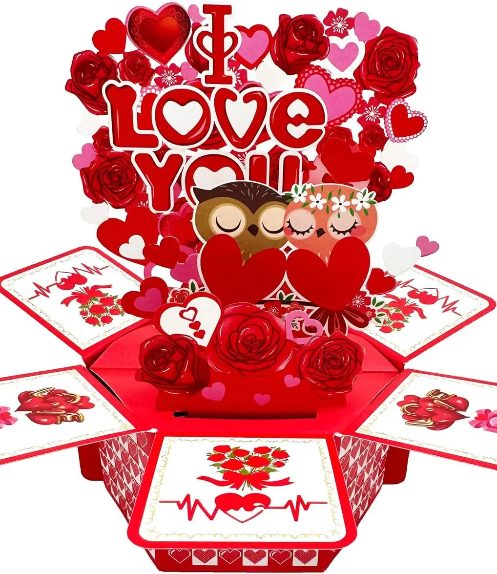 1 Pack 3D Pop Up Valentine’s Day Cards with Envelopes & Message Tags Romantic Happy Valentine Card for Wife Husband Boyfriend Girlfriend