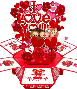 1 Pack 3D Pop Up Valentine’s Day Cards with Envelopes & Message Tags Romantic Happy Valentine Card for Wife Husband Boyfriend Girlfriend